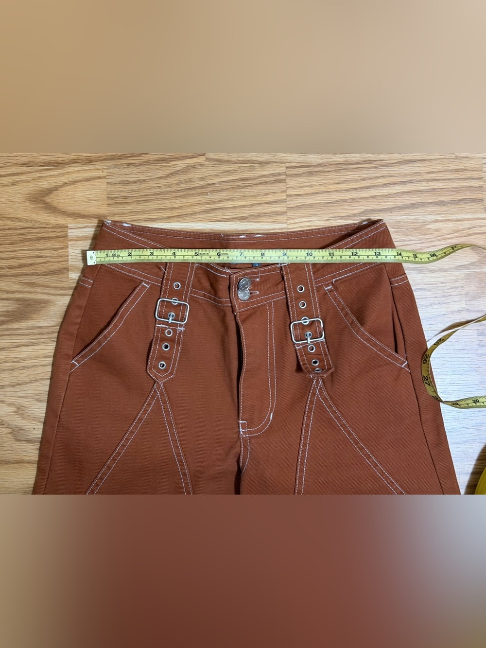 Cali 1850 Women’s Brown Contrast Stitch Buckle Pants Size 3 Y2K Wide Leg - Picture 8 of 15